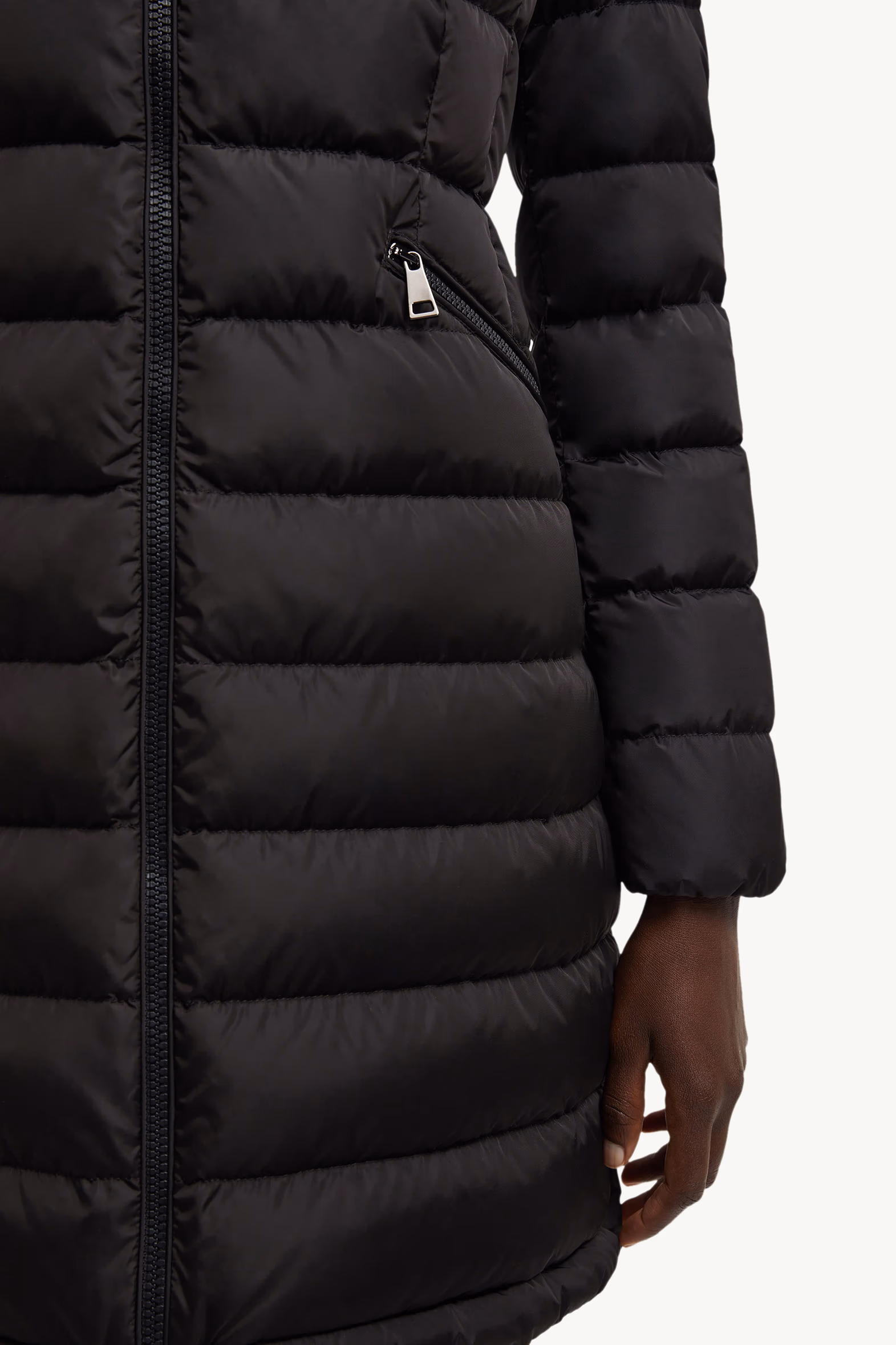 Flammette Hooded Long Down Jacket Women Black Moncler 9
